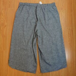 Cynthia Rowley Pants Crop Gray Heathered Linen Cotton Wide Leg, Elastic Waist 3X